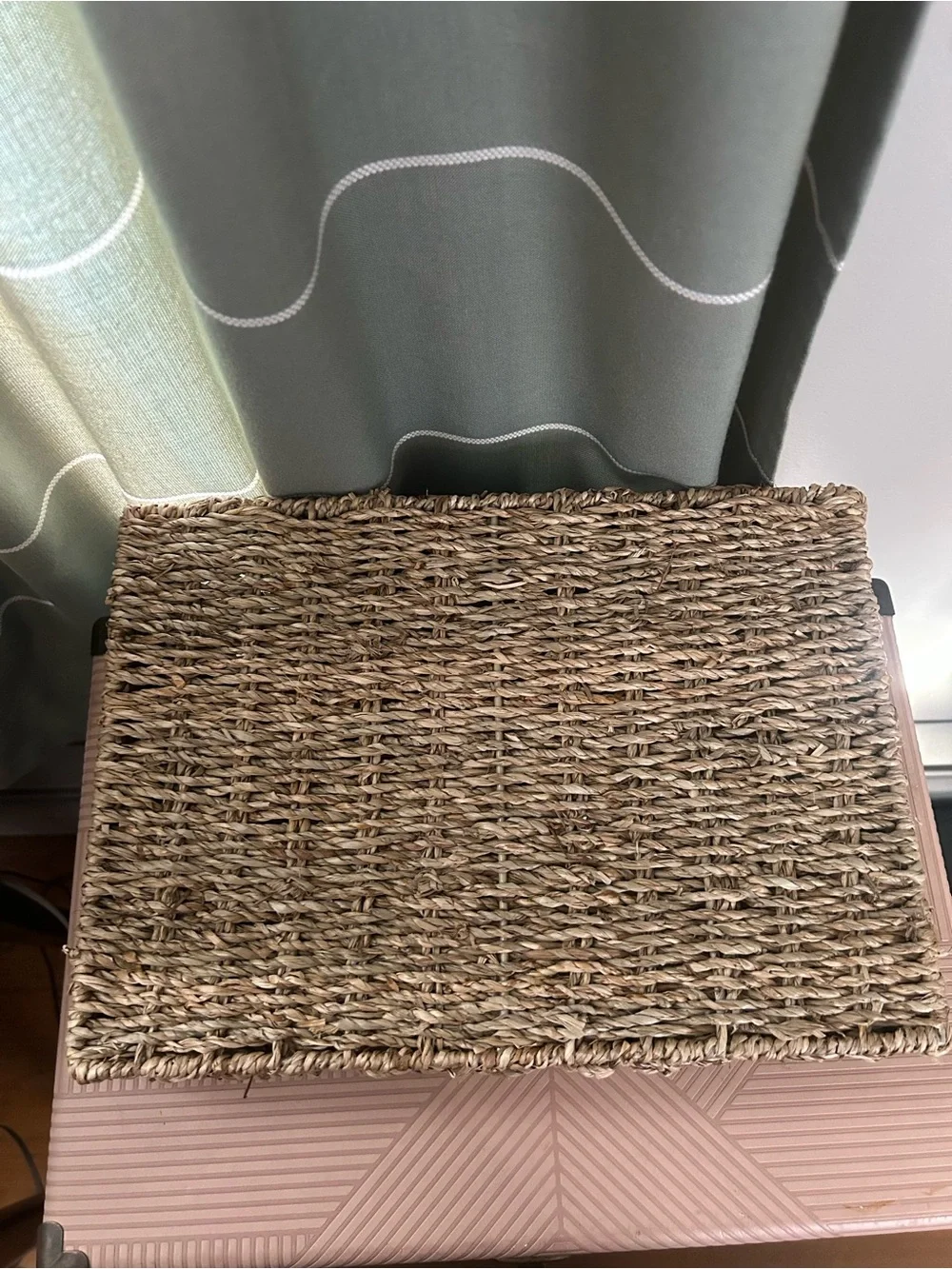 Festive Voice Woven Scalloped Edge Tray Natural Brown New